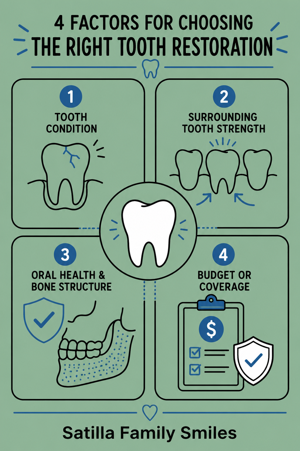 Dental crown vs dental bridge comparison infographic for missing tooth options